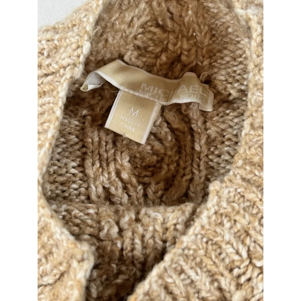 Michael Kors Women's M Cable Knit Fisherman Mock Neck Sweater Brown Camel Soft